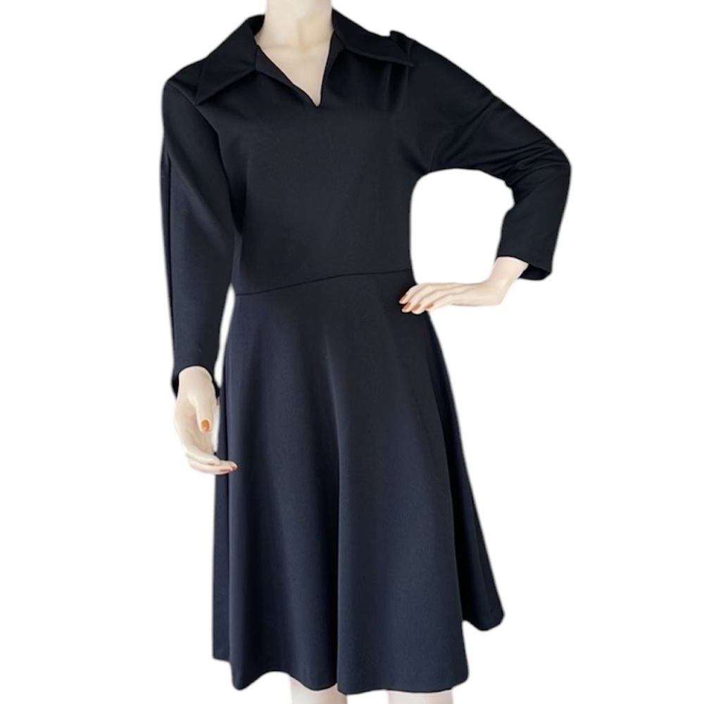 Black 70s Vintage Polyester Skater Dress